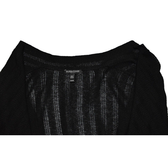 A5 NEW EILEEN FISHER Black Organic Linen & Silk Knit Open Front Cardigan Size PS - Picture 4 of 5